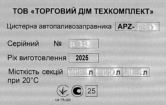 Видано органом з повірки цистерн
